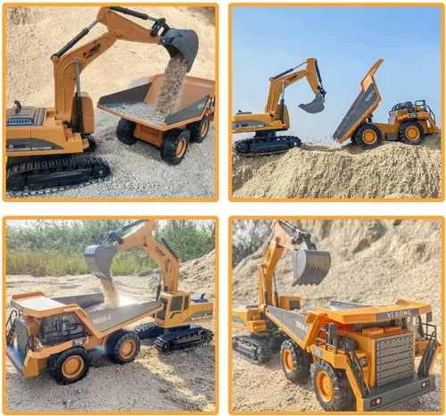 Miniatura 6 de ID Gerilla Excavadora de control remoto, juguete de construcción a control remoto, vehículos excavadores de pala de metal con luces, sonidos