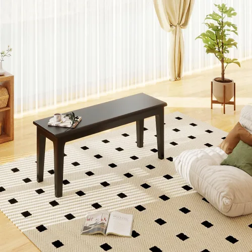 Miniatura 4 de Banco de comedor de 39.4 pulgadas de madera de roble macizo, banco de entrada para sala de estar, dormitorio, cocina (negro)