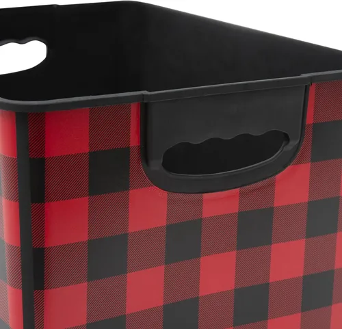 Miniatura 8 de Simplify Contenedor de almacenamiento de diseño a cuadros, bolsa de Navidad, organizador de decoraciones de decoración navideña, diseño de cuadros