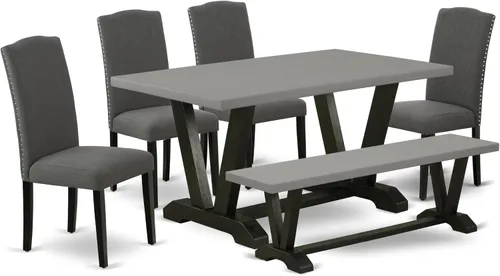 Miniatura 32 de East West Furniture V696EN120-5 - Juego de mesa de comedor moderno de 5 piezas, incluye una mesa rectangular de madera con patas en V y 4 sillas