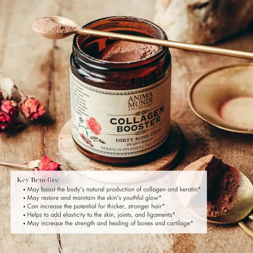 Miniatura 2 de Anima Mundi Apothecary Polvo potenciador de colágeno vegano, Dirty Rose Chai - Suplemento de belleza para piel, cabello y uñas - Polvo de apoyo