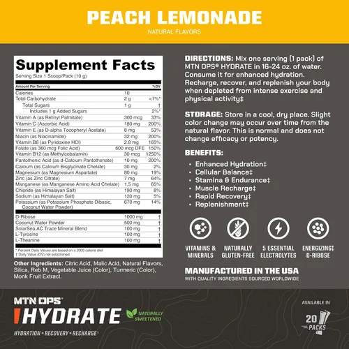 Miniatura 3 de MTN OPS Hydrate - Mezcla de bebida en polvo de electrolitos, naturalmente endulzada con fruta de monje, sin gluten, 20 porciones individuales