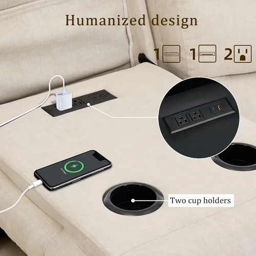 Miniatura 4 de Korser Sofá reclinable, sofá biplaza reclinable con consola, sofá reclinable de gran tamaño con mesa abatible, sofá de 3 plazas con portavasos