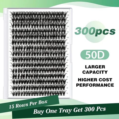 Miniatura 62 de Extensiones de racimos de pestañas 300 piezas, pestañas individuales 40D 0.07D rizado 11mm, para colocar en casa, bandeja grande de volumen