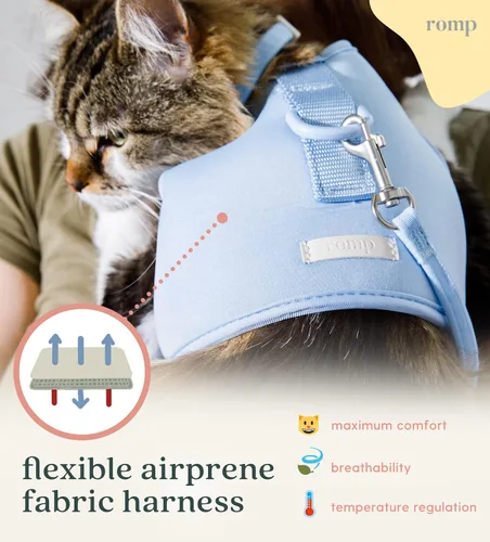 Miniatura 4 de Juego de arnés para gatos, collar y correa – Chaleco de arnés de velcro ajustable sin estrangulamiento para gatos y gatitos (algodón azul, S)