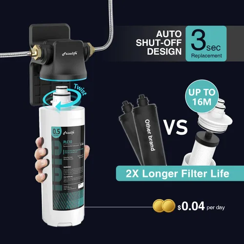 Miniatura 5 de Frizzlife SW10 - Sistema de filtro de agua para debajo del fregadero, certificado NSF/ANSI 53 y 42, reduce el 99,99% de plomo, cloro, mal sabor