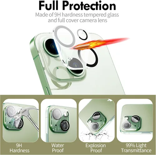 Miniatura 3 de Protector de lente de cámara compatible con iPhone 15 y 15 Plus, cubierta de cámara de vidrio templado de dureza 9H, Ultra HD, antiarañazos, fácil