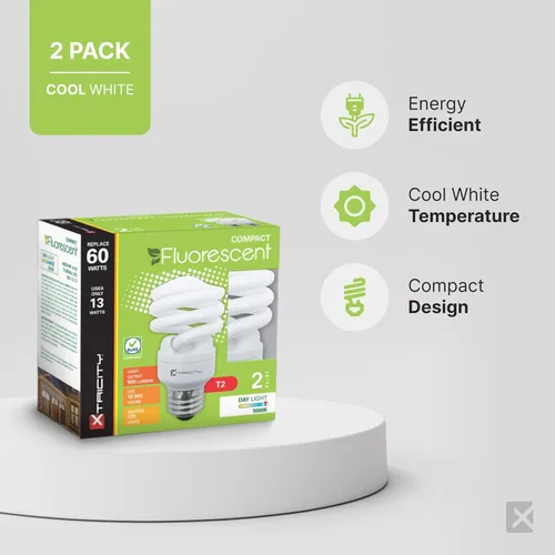 Miniatura 3 de Xtricity - Foco fluorescente compacto, forma T2 en espiral, bombilla CFL ahorradora de energía, 13W (equivalente a 60W) 120V, 900 lúmenes, 2700 K