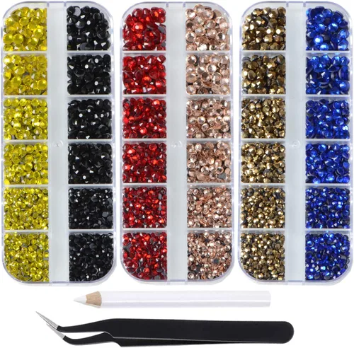 Miniatura 8 de Massive Beads Más de 9500 diamantes de imitación termoadhesivos redondos de vidrio con parte trasera plana para hacer tú mismo con 1 pinza y 1 12