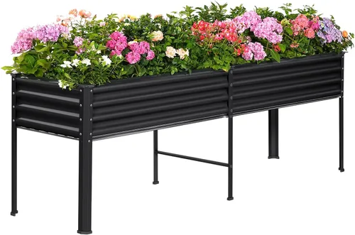 Miniatura 15 de Land Guard Cama de jardín elevada de metal ovalada galvanizada con patas para verduras (beige)