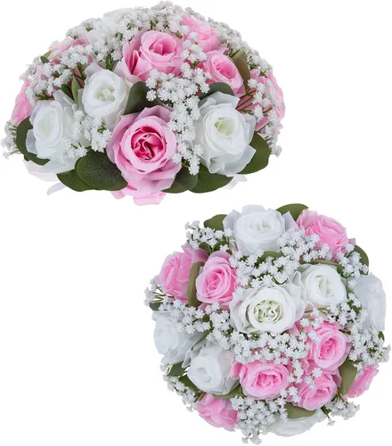 Miniatura 17 de BLOSMON Bolas de Flores Falsas Centros de Mesa de Boda 2 Piezas Rosa Carmesí Respiración de Bebé Flores Artificiales Piezas Centrales Decoración
