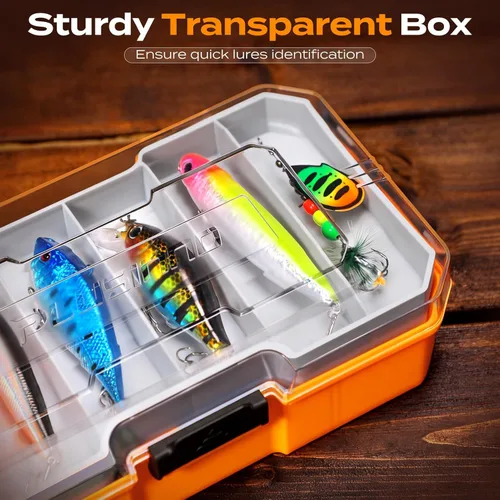 Miniatura 2 de PLUSINNO Caja de aparejos de pesca con aparejos incluidos, kit de señuelos de pesca de 373 piezas con bandeja extraíble, equipo de pesca con Caja