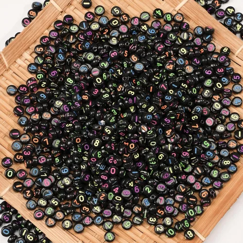 Miniatura 5 de 800 cuentas de números coloridas negras redondas números letras 0-9 cuentas mixtas de 0.157 x 0.276 in, cuentas sueltas de plástico para hacer Oro