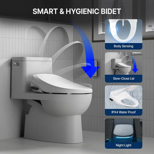 Miniatura 6 de Inus R32 - Asiento de inodoro eléctrico con calefacción y bidé alargado, agua caliente, asiento de inodoro de bidé con agua caliente de lujo
