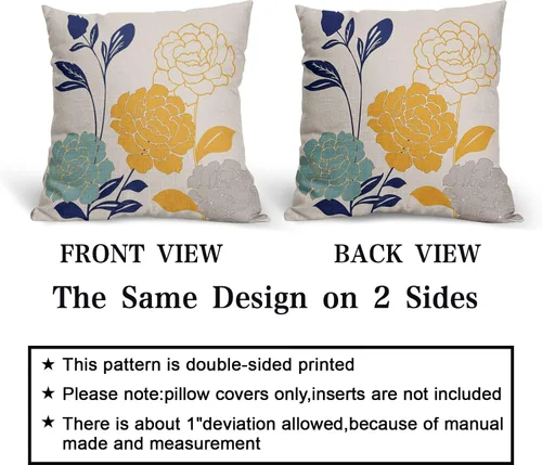 Miniatura 5 de Fundas de Almohadas para Exteriores con Flores 16x16 Juego de 2, Fundas de Almohadas Decorativas Verde Azulado Gris Mostaza Amarillo Floral, Fundas