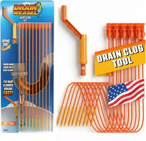 Miniatura 9 de Comadreja de drenaje pelo herramienta con 2 unidades desechables wands principiante kit para limpieza de drenaje, DWPSK5A