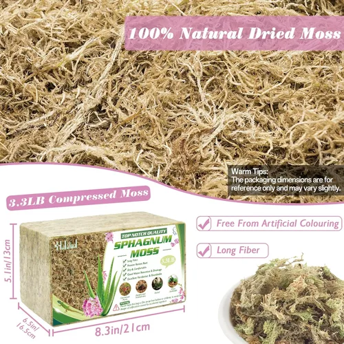 Miniatura 2 de Halatool Musgo de Esfagno Natural de 3.3 Libras para Plantas 60 QT Turba Premium Seca de Fibra Larga Musgo de Orquídea para Trasplante de Orquídeas