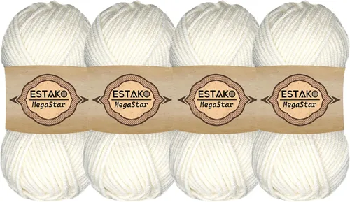 Miniatura 53 de Estako Megastar, 3.52 Oz (100g) de hilo de acrílico 75% y lana 25%, suave, peso grueso voluminoso #5 para crochet y tejer 120 yardas (110m)