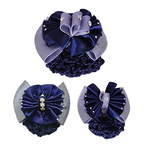 Miniatura 10 de Woman Pro Snood Net Bow Barrette Hair Clip Moño Cover Set Bowknot Decoración Café gris púrpura azul