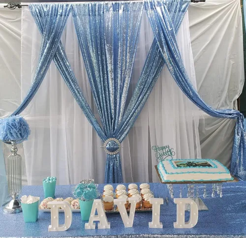 Miniatura 5 de Poise3EHome Cortina de Fondo de Lentejuelas Azul Bebé, 2 Paneles de 2 Pies x 8 Pies Fondo de Fotografía con Purpurina para Fiesta Baby Shower Boda