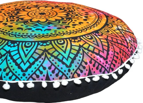 Miniatura 8 de CRAFT KALA Funda de almohada redonda con diseño de mandala estilo bohemio, meditación, india, para sala de estar, sala de yoga, decoración