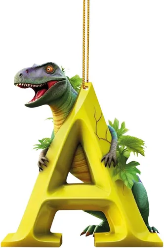 Adorno de Navidad personalizado de dinosaurio de 26 letras, adornos colgantes 2023, monograma inicial de plástico, decoraciones de árbol de Navidad