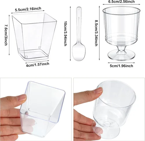 Miniatura 3 de Funtery Paquete de 300 mini tazas de postre de 5 onzas con cucharas, tazas reutilizables de plástico transparente para yogur, parfait y aperitivos
