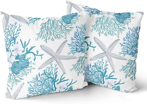 Miniatura 2 de Fundas de almohada náuticas costeras de 18 x 18 pulgadas, juego de 2 fundas de almohada de algodón para verano, fundas de cojín para sofá al aire