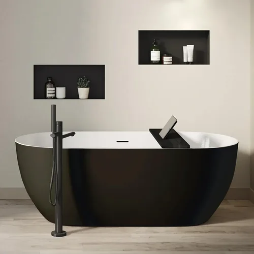Miniatura 2 de BuildMyplace - Bañera independiente de acrílico de 67 pulgadas, bañera de baño contemporánea con desbordamiento y desagüe desplegable en cromo