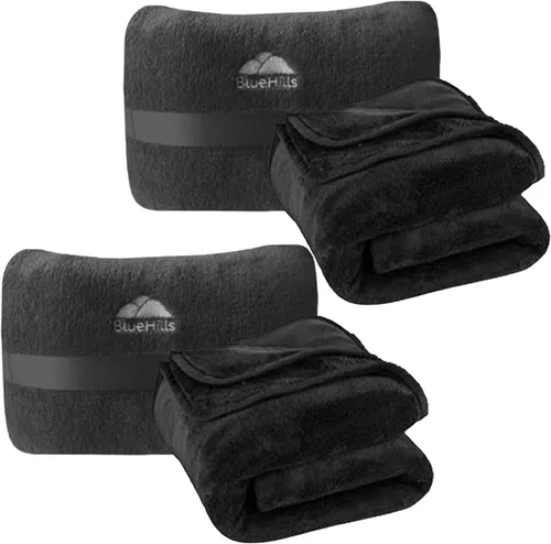 Miniatura 17 de BlueHills Paquete de 2 Mini Mantas de Viaje de Felpa Suave Premium, Almohada, Esenciales de Avión para Dos en Bolsa, Viaje en Vuelo, Mantas de Avión