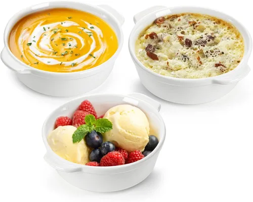 Miniatura 6 de Foraineam Paquete de 8 platos de soufflé de porcelana de 10 onzas con doble asa, juego de utensilios para hornear para pudín, crema brulee, soufflé
