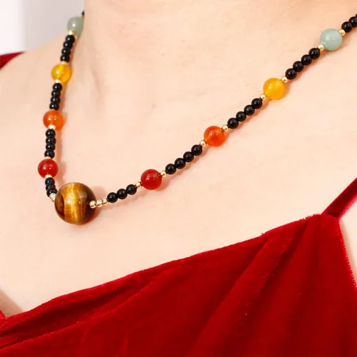 Miniatura 3 de Jewever Collares de cuentas de 7 chakras con ojo de tigre para mujer, cristales curativos de obsidiana y piedras preciosas de reiki, piedra