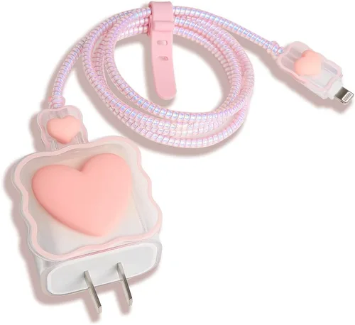 Miniatura 13 de Compatible con iPhone de 18 W/20 W, funda de cargador USB-C, bonito protector de cargador suave transparente con ondas de corazón 3D, bonito