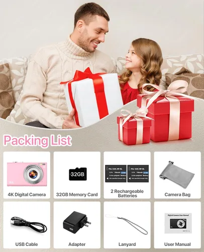 Miniatura 8 de Cámara digital, cámara de videoblogs 4K para YouTube con cámaras de enfoque automático para fotografía con zoom digital 16X, cámara digital compacta