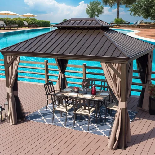 Kozyard Caesar 10 x 12 pies Gazebo Permanente de Aluminio de techo rígido con una pared lateral con mosquitero