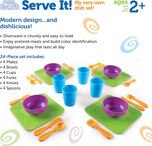 Miniatura 6 de Recursos de aprendizaje New Sprouts Serve It! Set de vajilla, Interacciones sociales tempranas, 24 piezas, Edades 2+