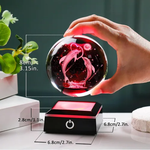 Miniatura 3 de Regalos de bola de cristal en 3D con delfines para mujeres, hombres y adultos, esfera de nieve con base LED, luz nocturna, delfines únicos grabados