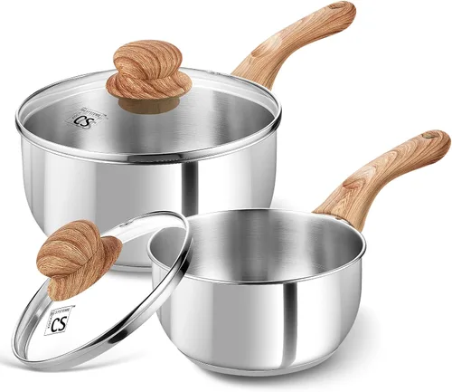 Miniatura 11 de KOCH SYSTEME CS Cacerola de Acero Inoxidable, Cacerola de 1 Cuarto de Galón con Tapa y Mango de Baquelita Resistente al Calor, Cacerola de Acero