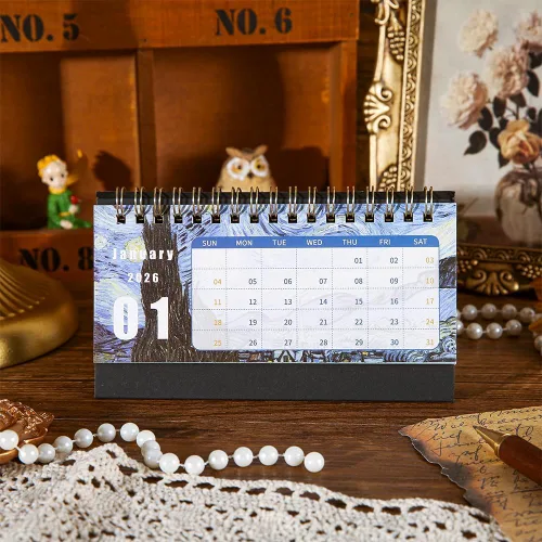 Miniatura 5 de icceemee 4 piezas 2026 calendario de escritorio calendario de enero a diciembre Calendario con tema de pintura al óleo calendario de escritorio 6.3x