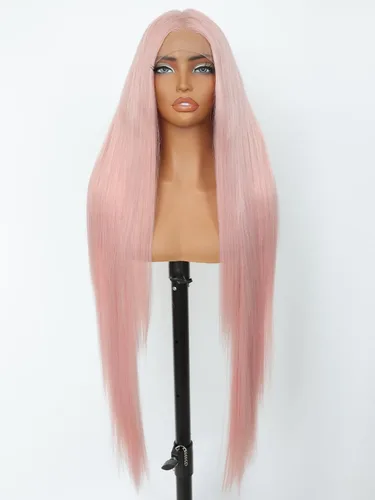 Miniatura 17 de SOKU 40" Super Long Straight Lace Front Wigs,13x6 Transparent Swiss Synthetic Lace Wig Pre Plucked,Natural Black Glueless Lace Front Wigs with Baby