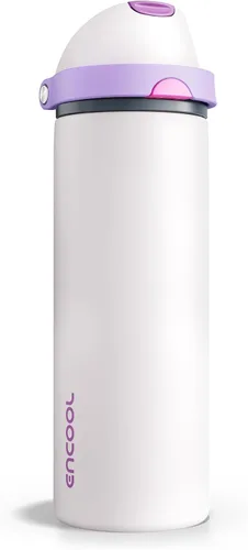 Miniatura 77 de ENCOOL Botella de agua aislada con popote, botella de agua de acero inoxidable con tapa de botón, a prueba de fugas y sin BPA, mantiene el frío Atún