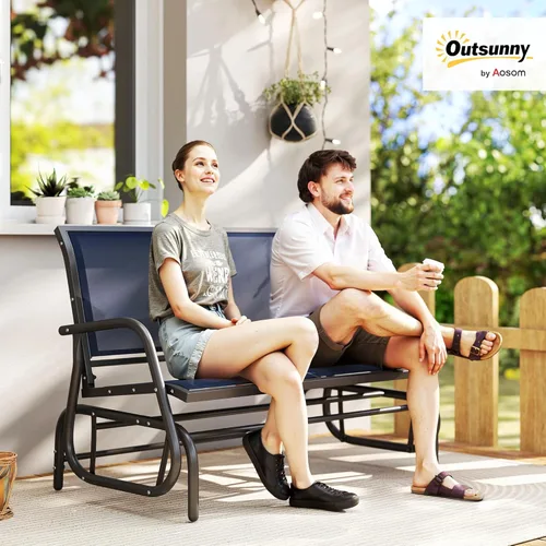 Miniatura 2 de Outsunny Banco columpiador para 2 personas al aire libre, silla mecedora de columpio doble para patio, sillón con marco de acero recubierto de polvo
