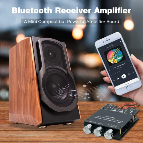 Miniatura 4 de Hosyond ZK-502T - Placa de amplificador Bluetooth 5.0 de 100 W con control de agudos y graves, TPA3116D2 50 Wx2, placa de amplificador Bluetooth