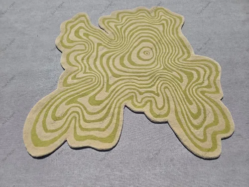 Miniatura 3 de Alfombra de forma irregular con patrón de ilusión copetuda a mano, 100% lana, hecha a mano (color multicolor, 4 x 4 pies)