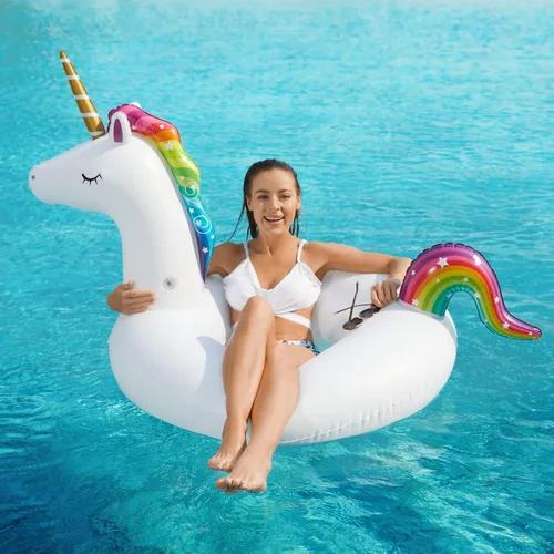 Miniatura 2 de Flotadores de piscina inflables de unicornio y flamenco - Jasonwell, paquete de 2, flotadores de piscina inflables, balsas para piscinas, tubos