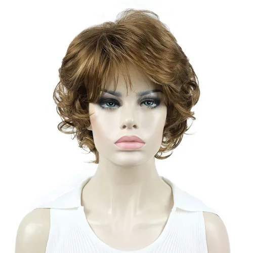 Miniatura 11 de Aimole Pelucas sintéticas para mujer, con extremos rizados, peluca de fibra corta con flequillo en capas (12TT124)