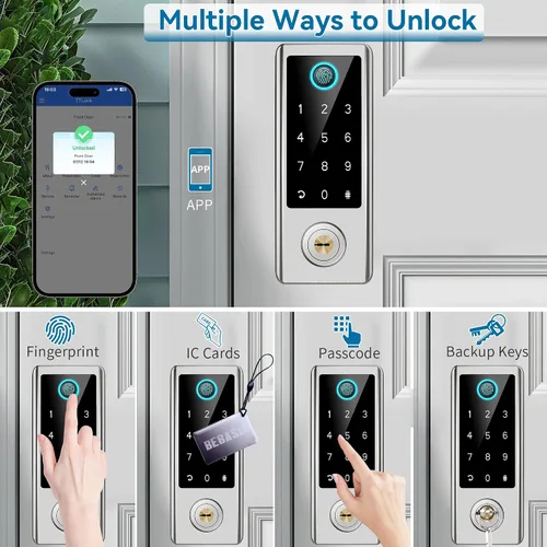 Miniatura 3 de BEBASIA Cerradura Inteligente de Puerta con Huella Digital con Conjunto de Manija, Control Total por Aplicación, Teclado Táctil Digital Electrónico