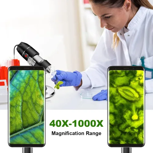 Miniatura 7 de Microscopio USB con cámara y soporte y estuche de transporte, microscopio digital Cainda compatible con Android, Windows, Linux, Mac, lupa portátil
