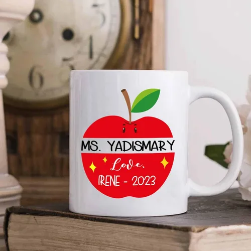 Miniatura 3 de Taza de té de cerámica blanca con texto en inglés "It Takes A Big Heart To Shape Little Minds" de 11 onzas y 15 onzas, taza de café personalizada