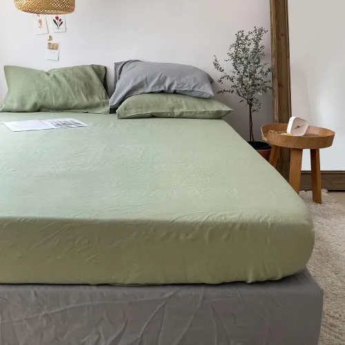 Miniatura 8 de Simple&Opulence Sábana bajera ajustable 100% lino tamaño matrimonial (1 pieza), funda de colchón de 14 pulgadas de profundidad de lino francés Verde